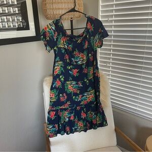 Lands End Cotton Shoulder Ruffle Cover-up Dress - Tropical Print Womens XS